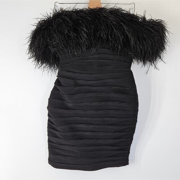 Rachel Gilbert Zion Mini Dress in Black with Feather Trim Size US 4 - Picture 8 of 16
